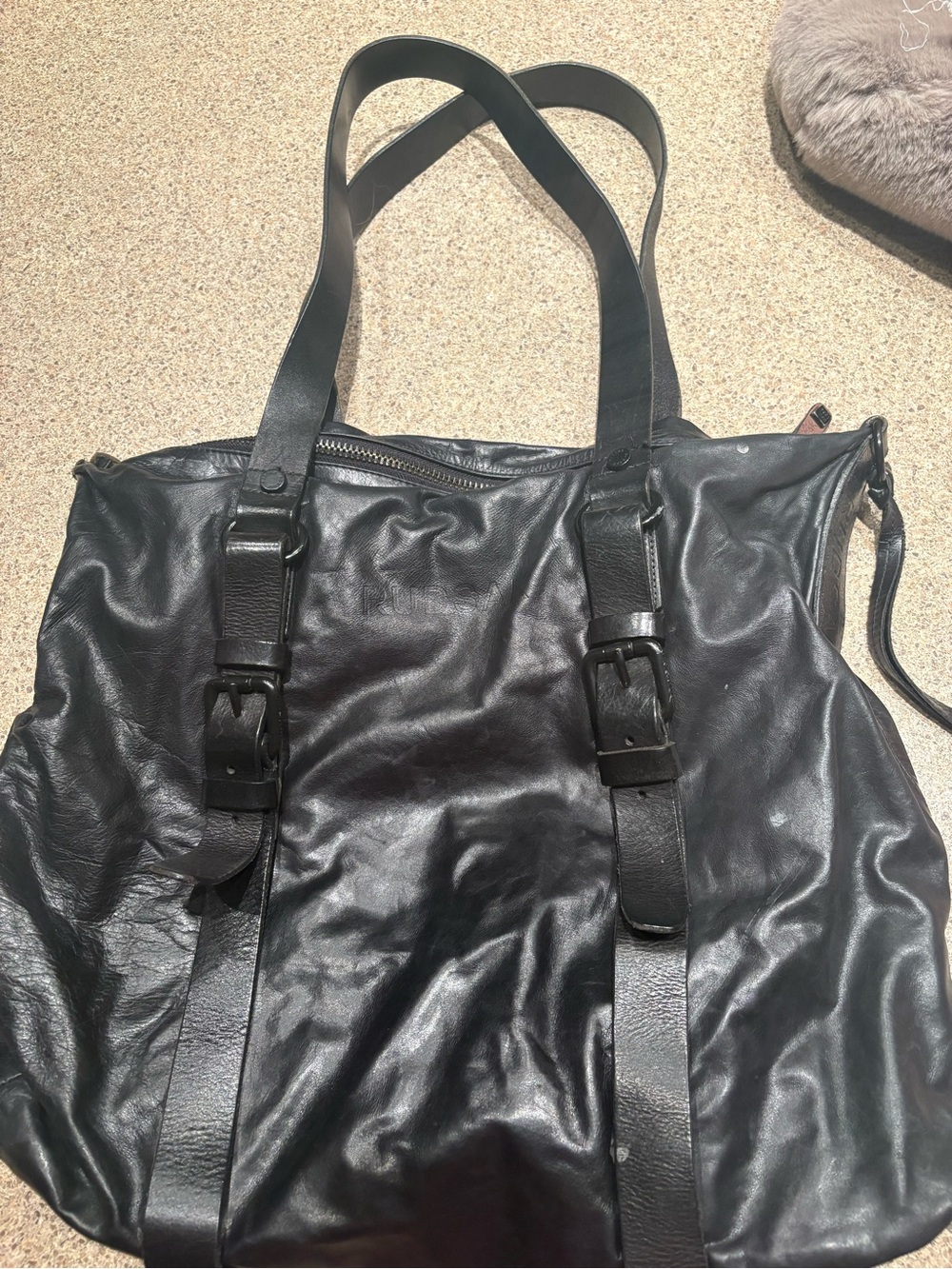 RUDSAK Black Leather Tote with Buckle Straps